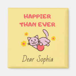 Geel Happy Cat met Flowers Magnet Magneet