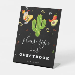 Geel Hart Cactus Feest Liefde Gastboek Bord Reclamebord Met Voetstuk