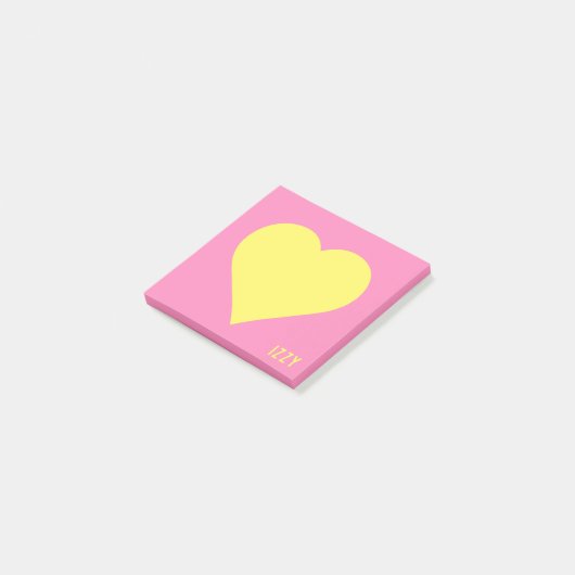 Geel Hart Heet Roze Naam Post-it® Notes (Schuin)