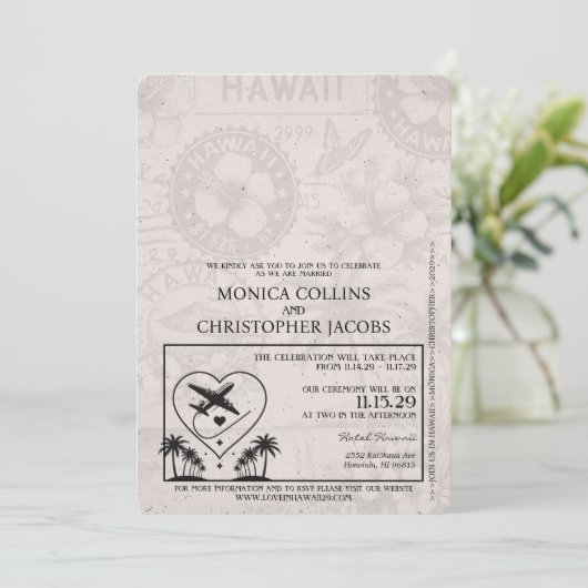 Geel Hawaii Passport Uitnodiging voor het Huwelijk (Staand voorkant)
