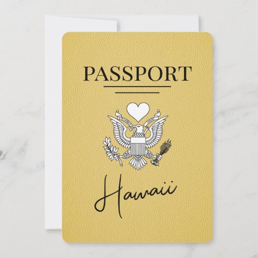 Geel Hawaii Passport Uitnodiging voor het Huwelijk (Achterkant)