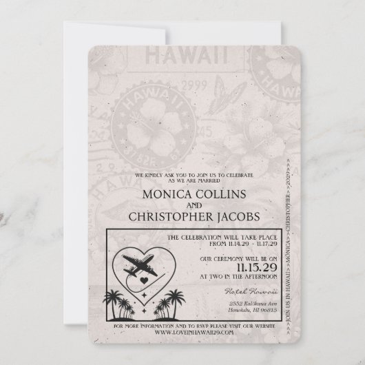 Geel Hawaii Passport Uitnodiging voor het Huwelijk (Voorkant)