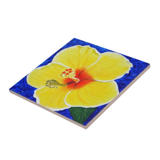 Geel Hibiscus Flower Painting Tegeltje (Zijkant)