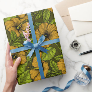 Geel hibiscus verpakkingspapier cadeaupapier