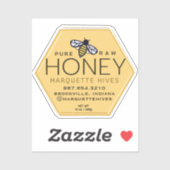 Geel Honing Hexagon Label met Bijen en Honingraat (Vel)