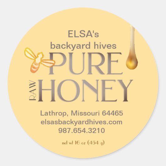 Geel honingdrip Etiket met bijen (Voorkant)