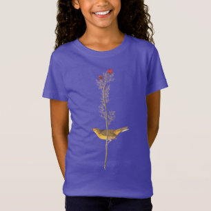Geel Hooded Warbler Audubon Vogel op Rode Bloem T-shirt
