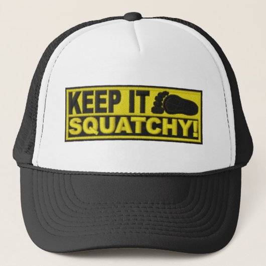 Geel HOUD HET SQUATCHY!  Afdruk "geborduurd" Trucker Pet (Voorkant)