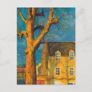 Geel huis Oude boom Landschap Normandië Frankrijk Briefkaart