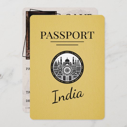 Geel India paspoort Bewaar de datum Save The Date (Voorkant / Achterkant)