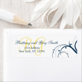 Geel Initiaal, Blauwe Swirls Bruiloft Adresetikett Etiket (Insitu)