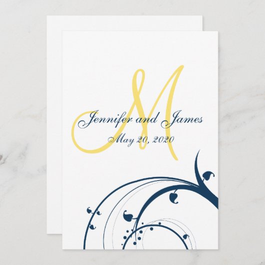 Geel Initiaal, uitnodiging voor blauwe zweepse bru (Voorkant / Achterkant)