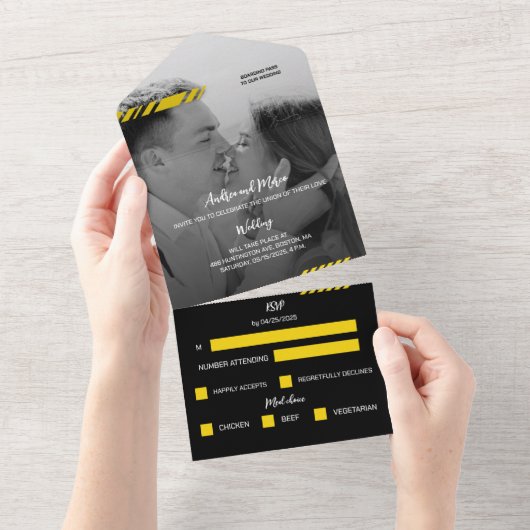 Geel instapkaart All-in-One trouwuitnodiging All In One Uitnodiging (Afscheurbaar)