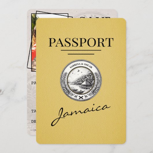 Geel Jamaica paspoort Bewaar de datum Save The Date (Voorkant / Achterkant)