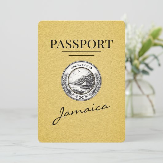 Geel Jamaica paspoort Bewaar de datum Save The Date (Staand voorkant)