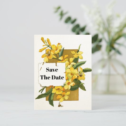  geel jasmijn bloemenbewaar de datum aankondigingskaart (Staand voorkant)