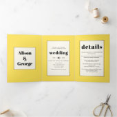  geel jasmijn en initialen bloemenbruiloft drieluik uitnodiging (Binnen)