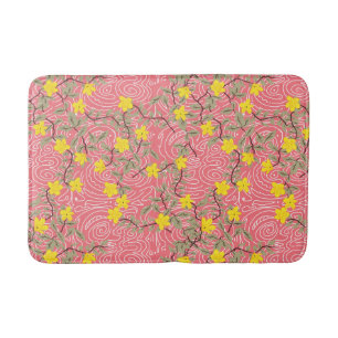 Geel Jasmijnbloem op koraalroze Badmat