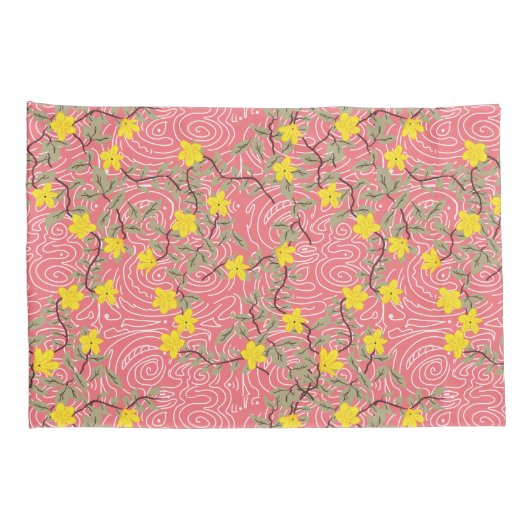 Geel Jasmijnventiel op koraalroze Kussensloop (Achterkant-Rechts)