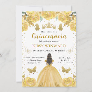 Geel jurk bruin haar Prinses Quinceanera Kaart