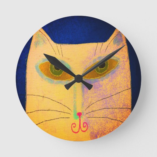 Geel kat abstracte kunst ronde klok (Voorkant)
