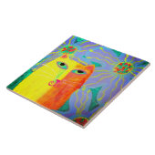 Geel kat met Abstracte verf op bloemen Tegeltje (Zijkant)