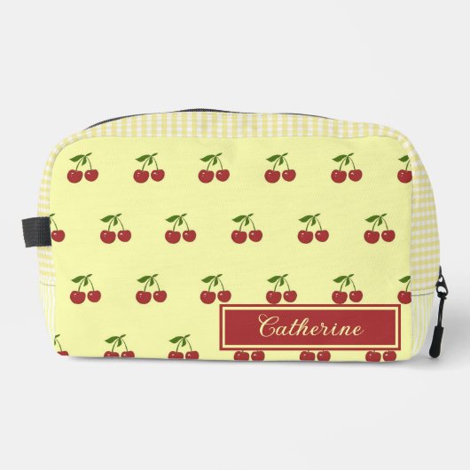 Geel Kersen Gingham Patroon Eenvoudig Rood Fruit Toilettasje (Voorkant)