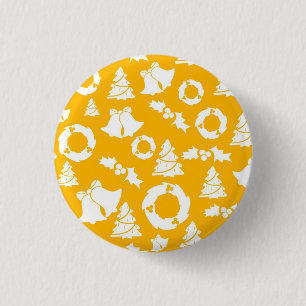 Geel kerstpatroon ronde button 3,2 cm