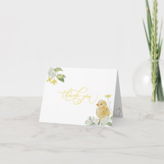 Geel klein chick Baby shower dank u kaart (Voorkant)