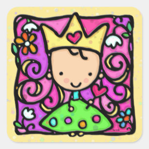 Geel klein meisje-prinses gouden kroonhart vierkante sticker