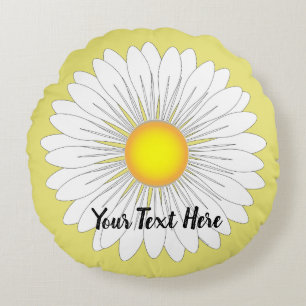 Geel kleine Daisy Print Rond Kussen