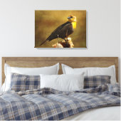 Geel-kopige Blackbird Stretched Canvas print (Insitu (Slaapkamer))