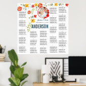 Geel koraal Waterverf Foto Wedding Seating Chart Poster (Thuiskantoor)