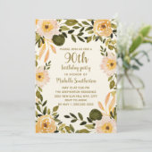 Geel Krem Floral Greenery 90th Birthday Kaart (Staand voorkant)