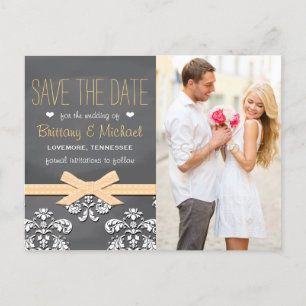Geel Krijtbord Kant Bow Save the Date Briefkaart