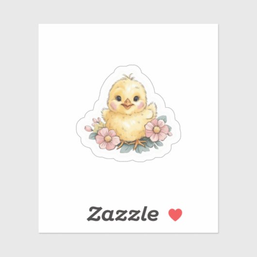 Geel kuiken met bloemen sticker (Vel)