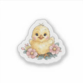 Geel kuiken met bloemen sticker (Voorkant)