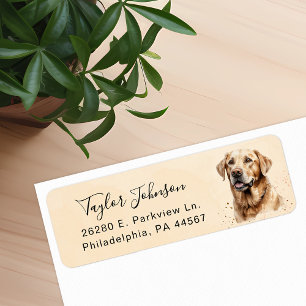 Geel Lab hond retouradreslabel Etiket