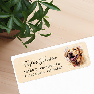 Geel Lab hond retouradreslabel Etiket