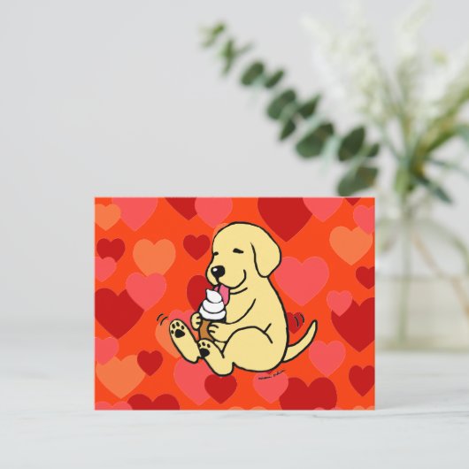 Geel lab met ijskap met hart briefkaart (Staand voorkant)