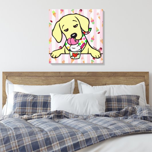 Geel Lab Puppy Ice Cream Canvas Afdruk (Insitu (Slaapkamer))