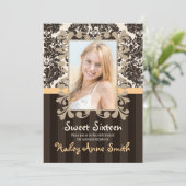 Geel Lace Damask Sweet Sixteen Kaart (Staand voorkant)