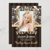 Geel Lace Damask Sweet Sixteen Kaart (Voorkant / Achterkant)