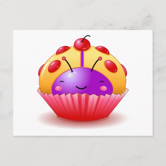 Geel Ladybug Cupcake Briefkaart (Voorkant)