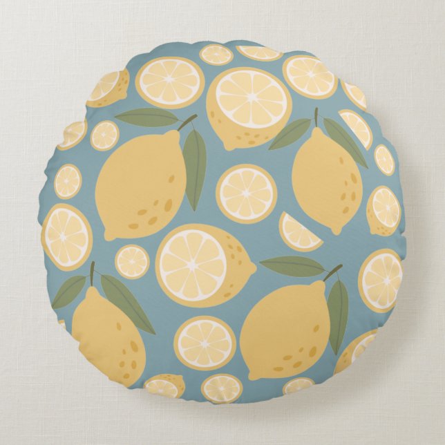 Geel lamon Seamless Patroon Rond Kussen (Voorkant)