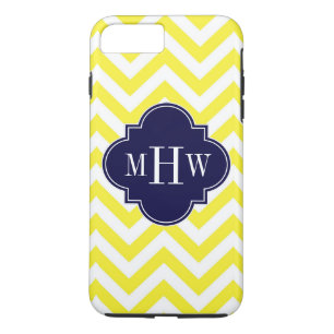 Geel lamsvlees Chevron Navy Quatrefoil 3 Monogram iPhone 8 Plus / 7 Plus Hoesje