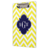 Geel lamsvlees Chevron Navy Quatrefoil 3 Monogram Klembord (Links)