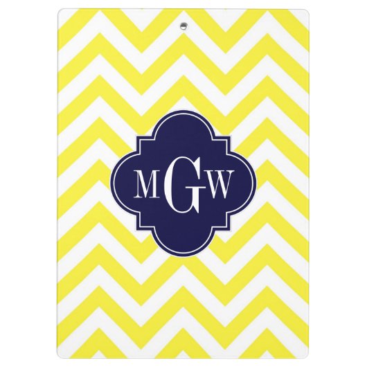 Geel lamsvlees Chevron Navy Quatrefoil 3 Monogram Klembord (Achterkant)