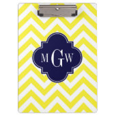 Geel lamsvlees Chevron Navy Quatrefoil 3 Monogram Klembord (Voorkant)
