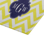 Geel lamsvlees Chevron Navy Quatrefoil 3 Monogram Snijplank (Hoek)